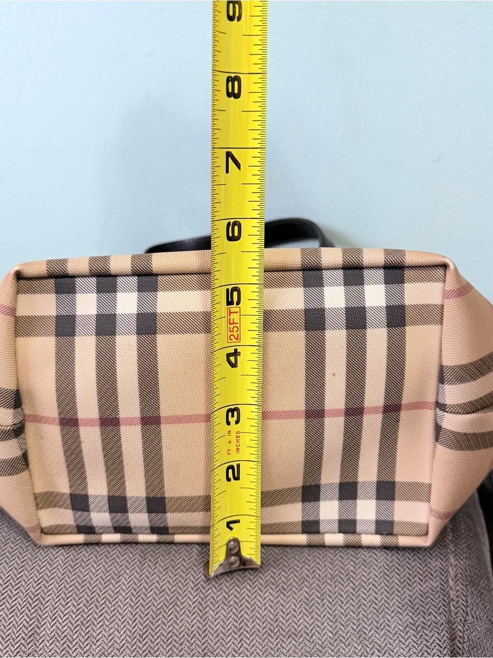 Burberry Nova Check Small Tote Bag‎ Beige Black Leather Handle Zip Italy
